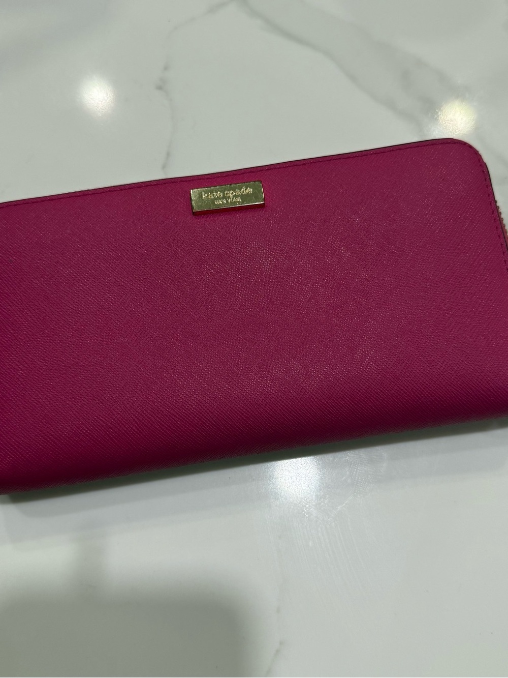 kate spade Bright Fuchsia Zip-Around Wallet with Gold Plaque
